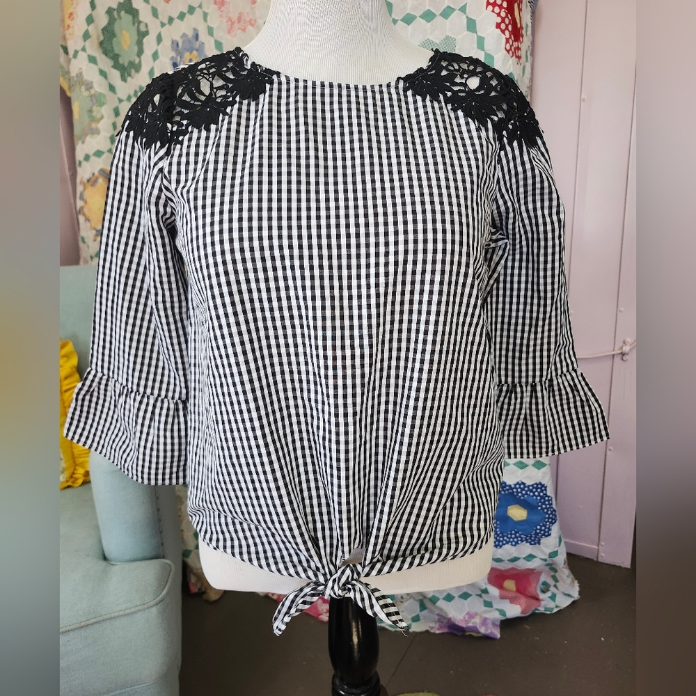 by & by Black and White Checkered Blouse